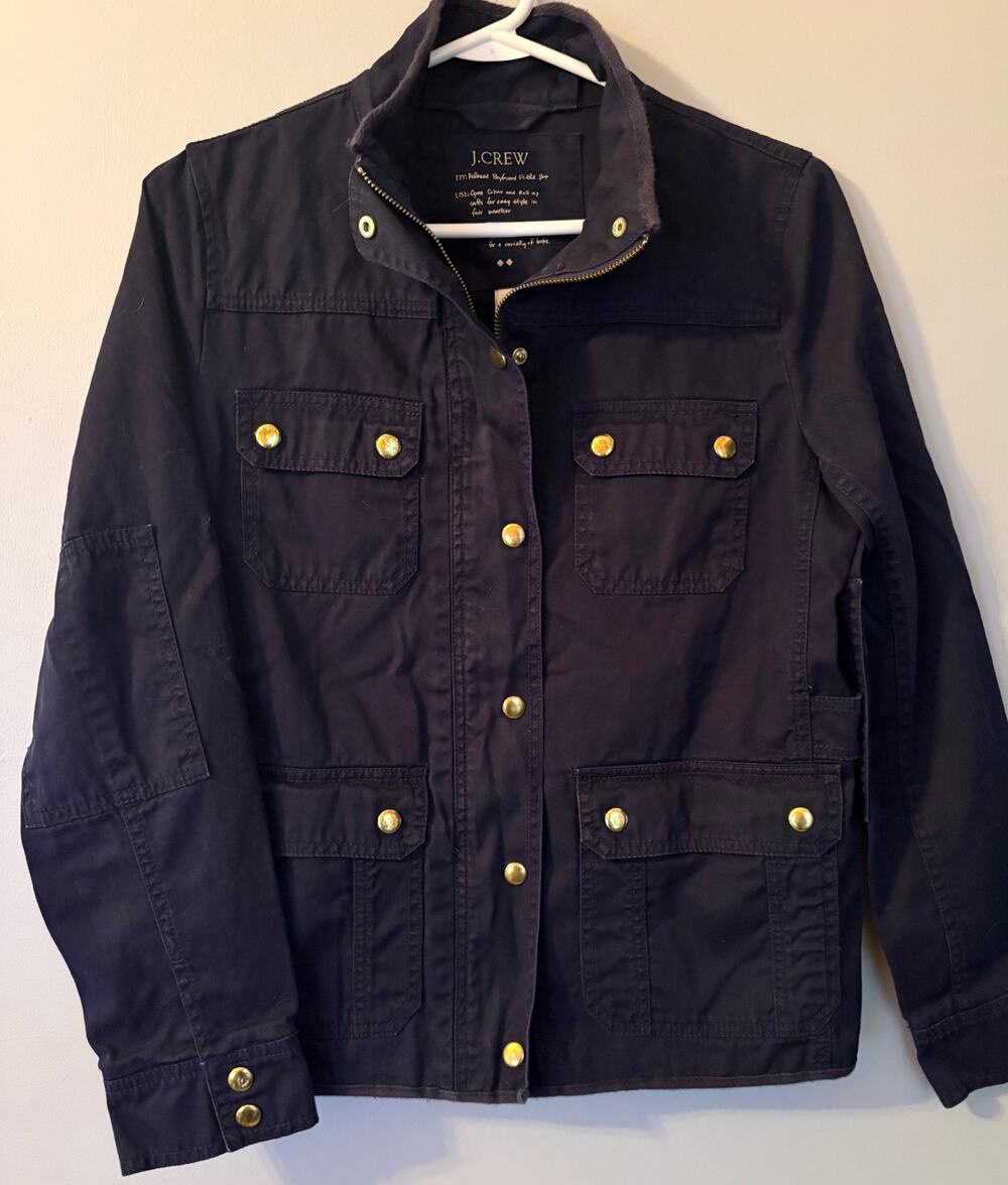 J Crew Field Jacket Womens S Blue Boyfriend Field Barn Elbow Patches Canvas